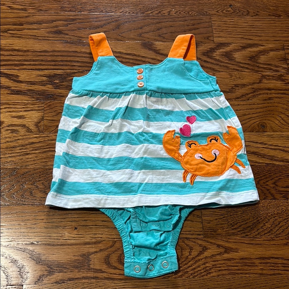 Striped Baby Romper with Crab Design